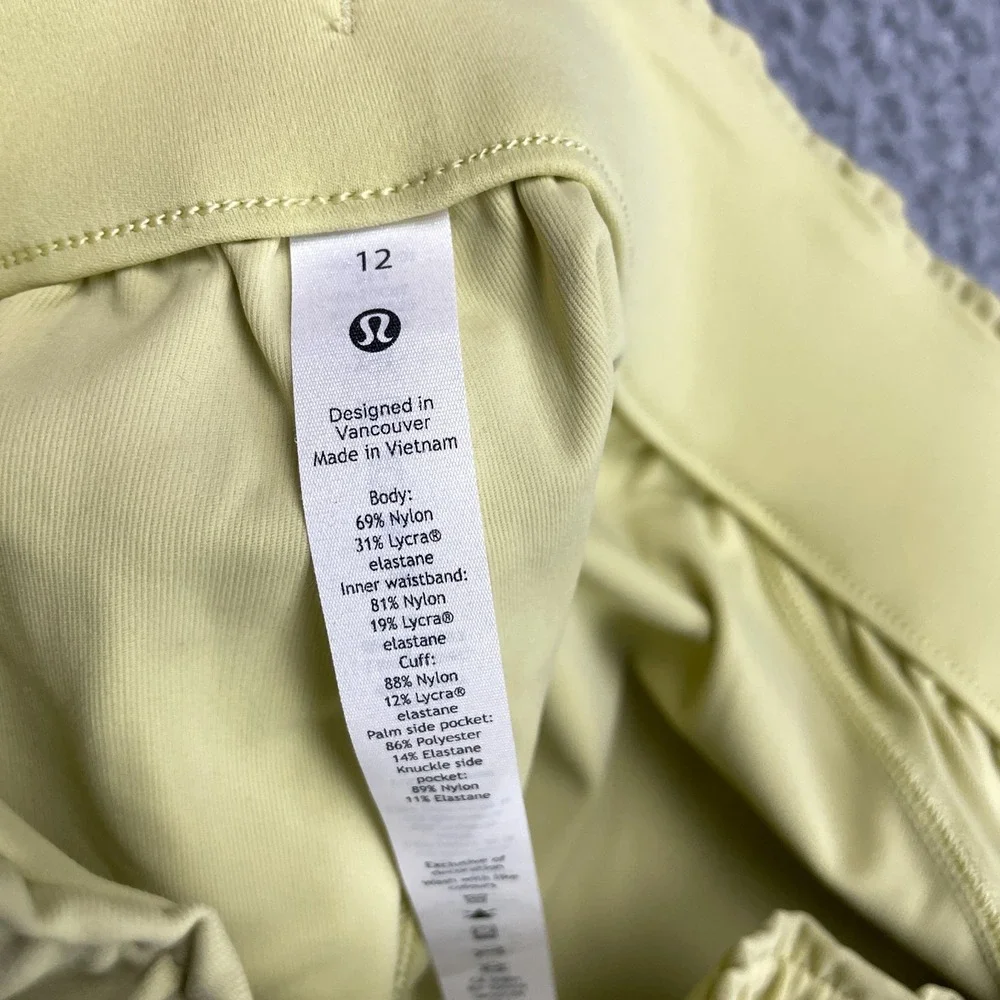 Lululemon Stretch High Rise Jogger Pants Womens 12 Yellow Luxtreme LW5DCRS